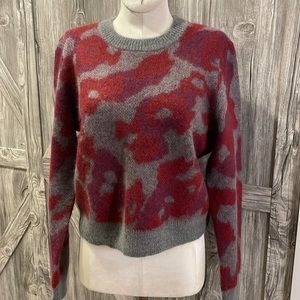 rag & bone Gray and Burgundy Patterned Crewneck Sweater